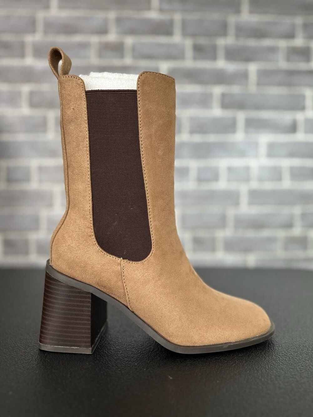 Boots Womens Size 7.5  Camel Kaydia Block Heel Square Toe Comfort Foam Journee